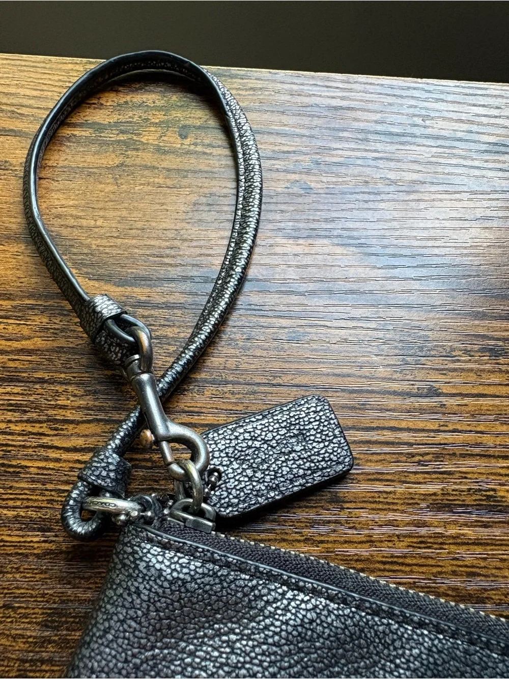 Coach Black/Silver Leather Wristlet - Coach